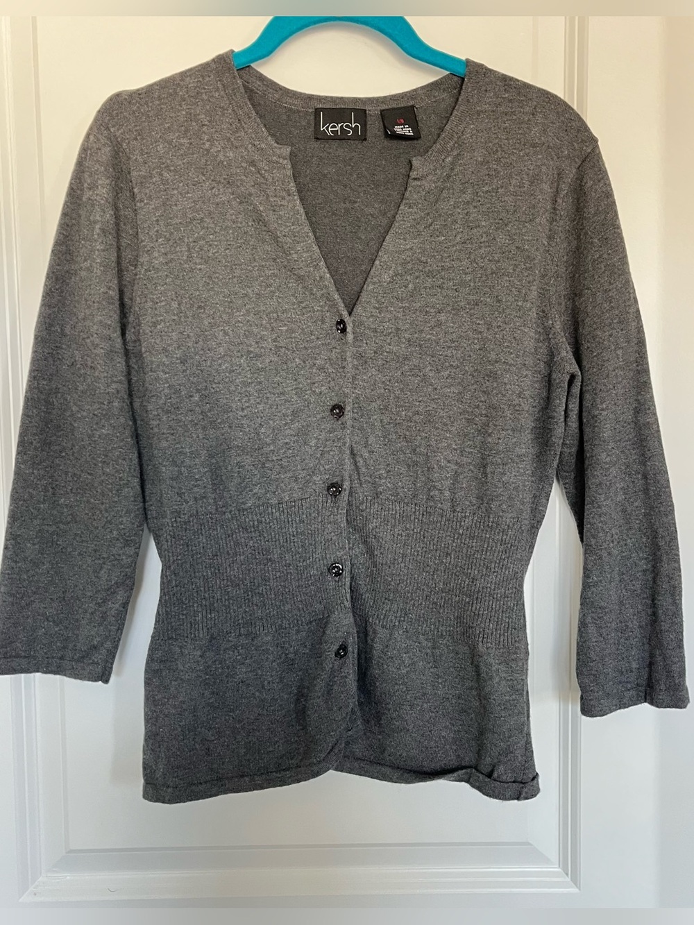 Kersh Gray fitted knit cardigan with Front Button Down